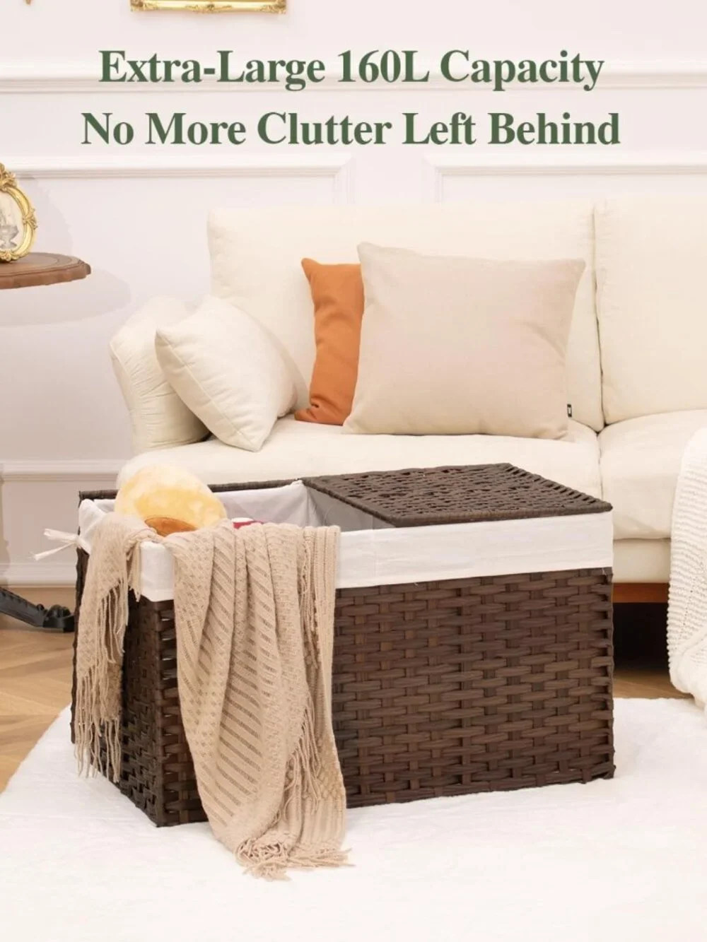 Stylish Wicker Storage Basket with Lid - 160L Brown Organizing Solution